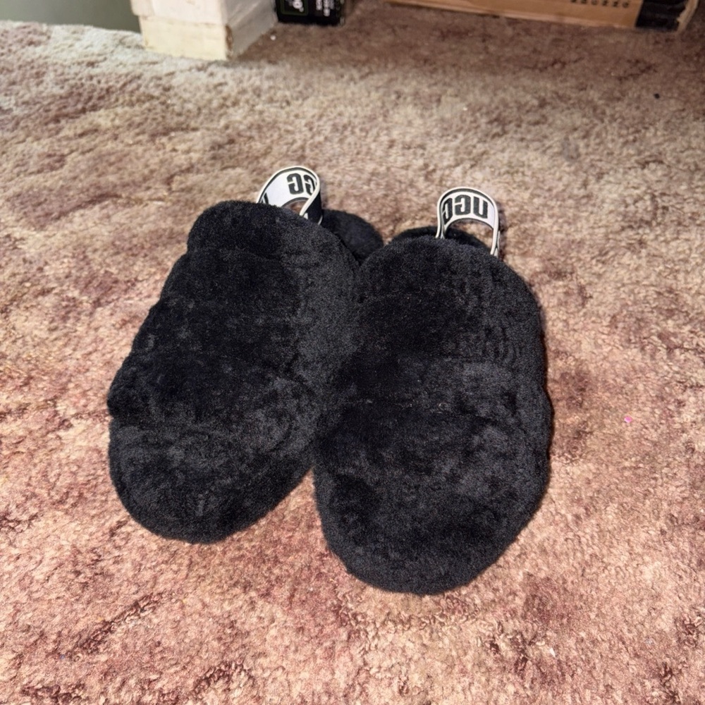 UGG Black Fluffy Slippers
